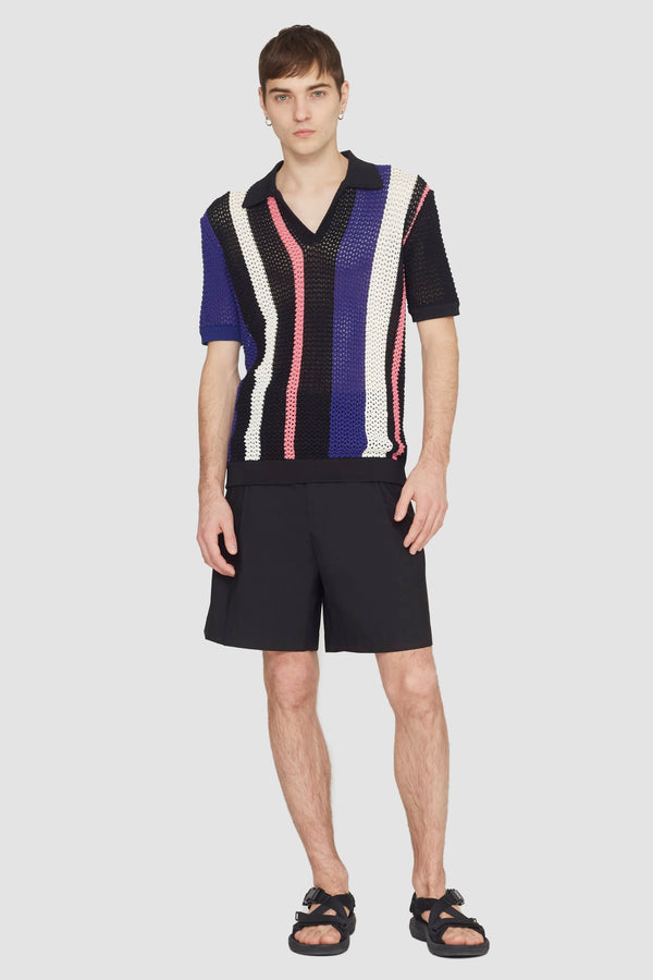 phillip lim Short Sleeve Stripe Pointelle Polo Shirt BLK MULTI