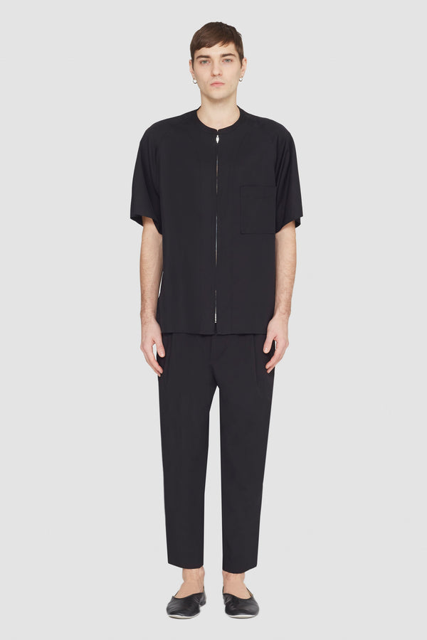 Phillip Lim Short Sleeve Zip-Front Baseball Shirt BLACK