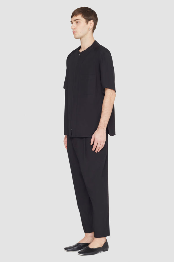 Phillip Lim Short Sleeve Zip-Front Baseball Shirt BLACK