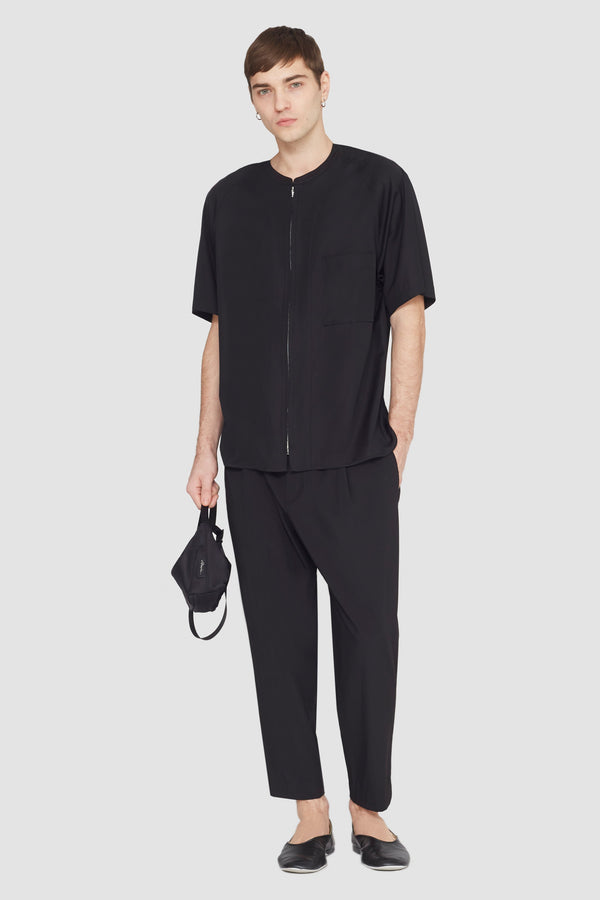 phillip lim Short Sleeve Zip-Front Baseball Shirt BLACK