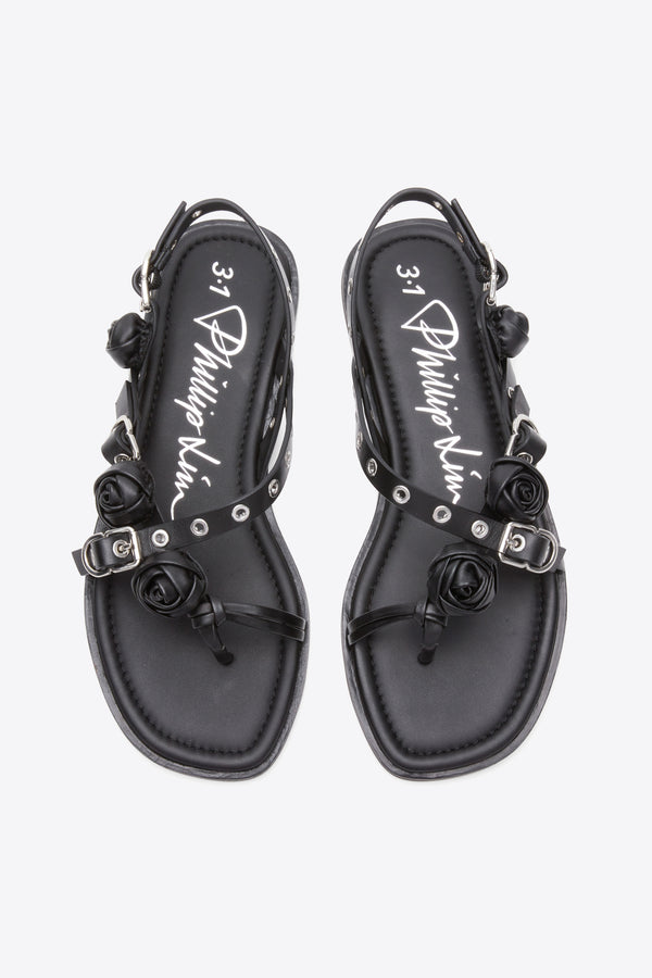 Phillip Lim Strappy Eyelet Sandal With Rosettes BLACK