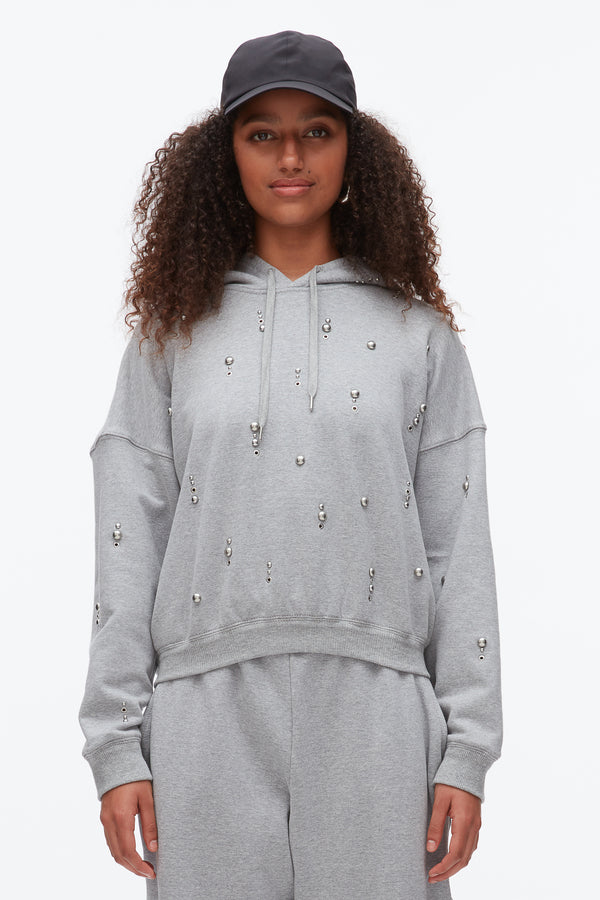 Phillip Lim Stud Embellished Oversized Hoodie GREY MELANGE