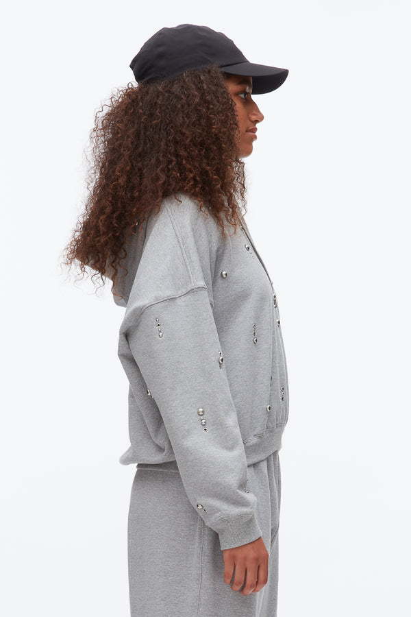 Phillip Lim Stud Embellished Oversized Hoodie GREY MELANGE