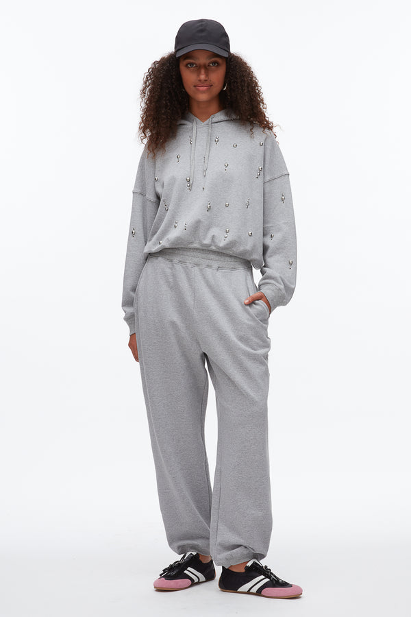 phillip lim Stud Embellished Oversized Hoodie GREY MELANGE