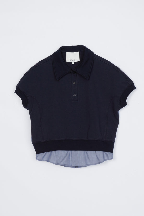 phillip lim Terry Polo With Shirting-Back MIDNIGHT-MIDNIGHT MULTI