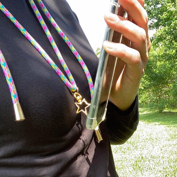 Phonelace Pink Blue Yellow - Star Swivel Lanyard