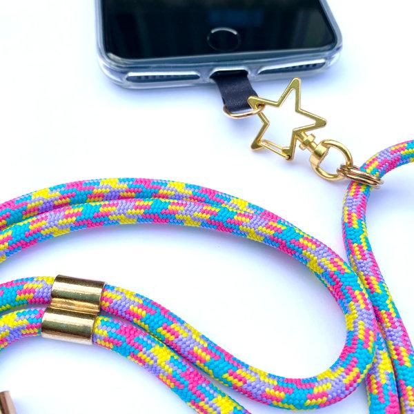Phonelace Pink Blue Yellow - Star Swivel Lanyard