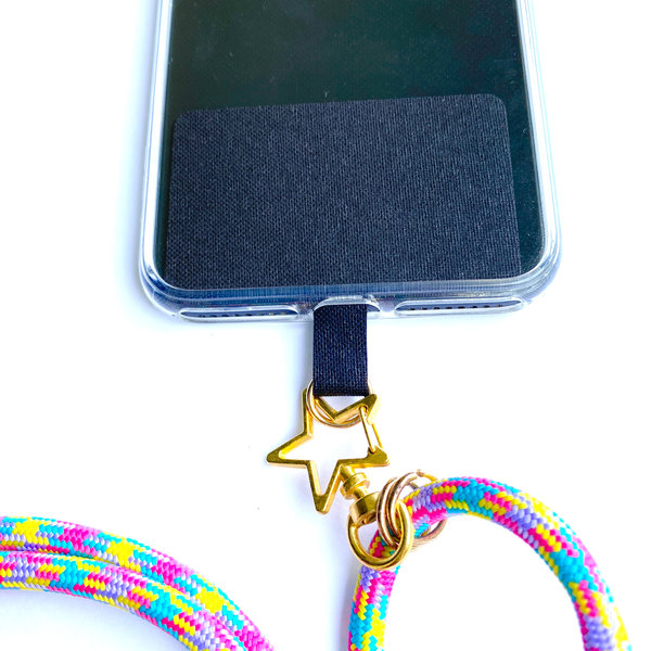 phonelace pink blue yellow - star swivel lanyard