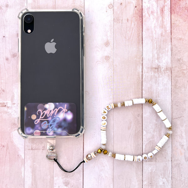 Phonelace White & Gold Wristlet Phone Strap LOVE