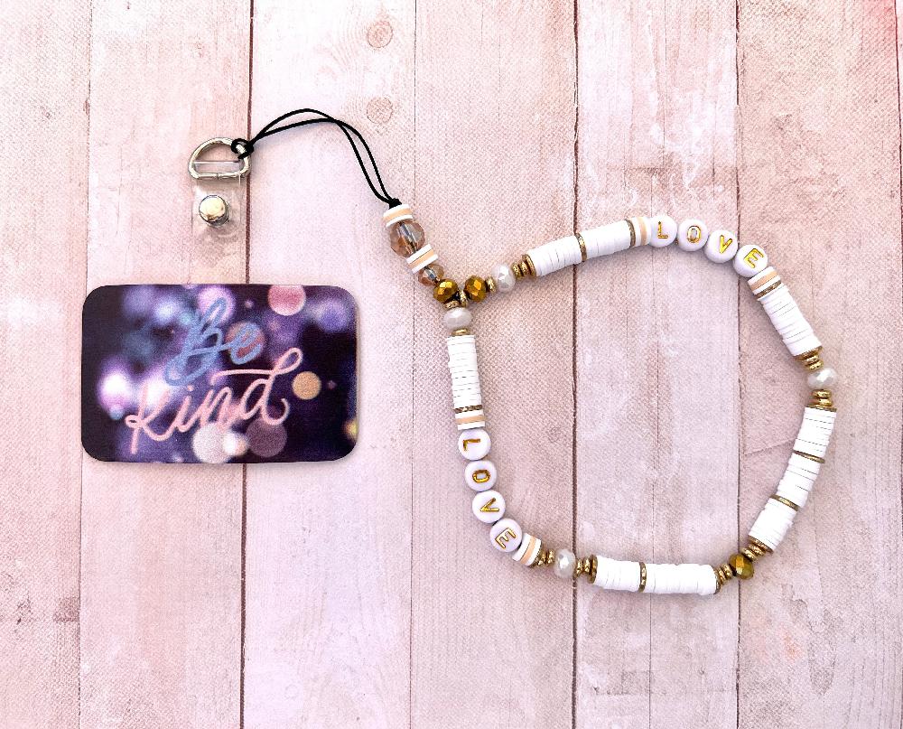 phonelace White & Gold Wristlet Phone Strap LOVE