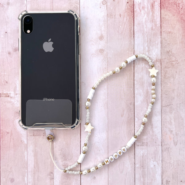 Phonelace White Star Wristlet Phone Strap HAPPY