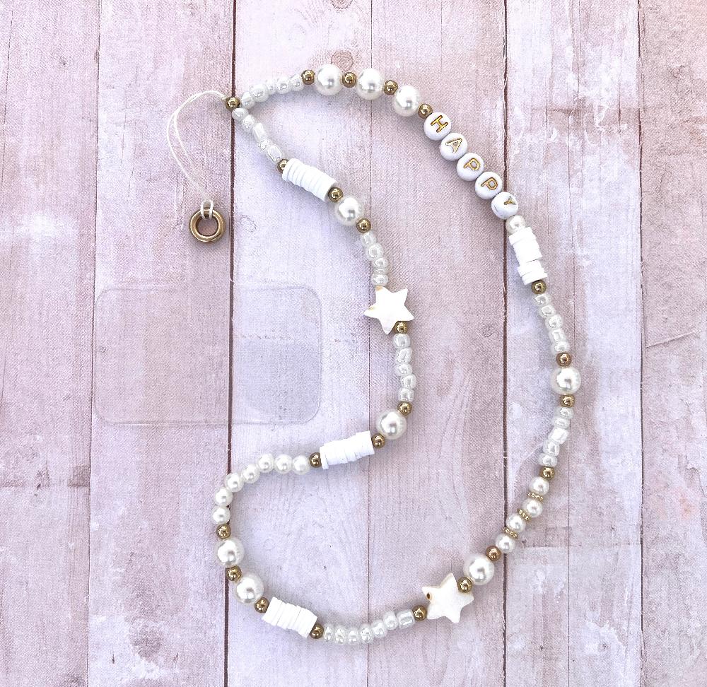 phonelace White Star Wristlet Phone Strap HAPPY