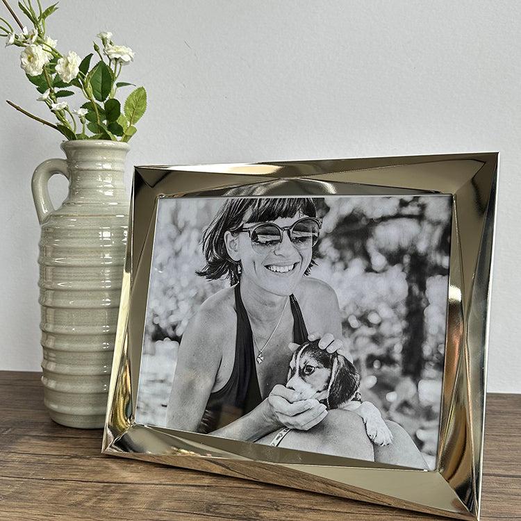Photoframesandart 10x8" Geometric Photo Frame | Silver Plated
