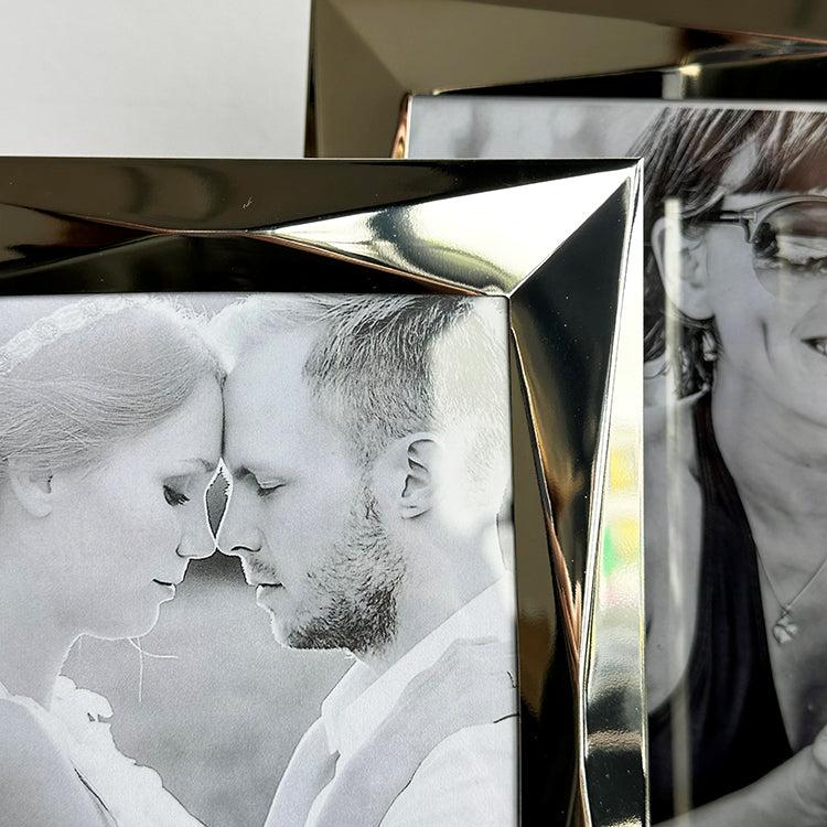 Photoframesandart 10x8" Geometric Photo Frame | Silver Plated