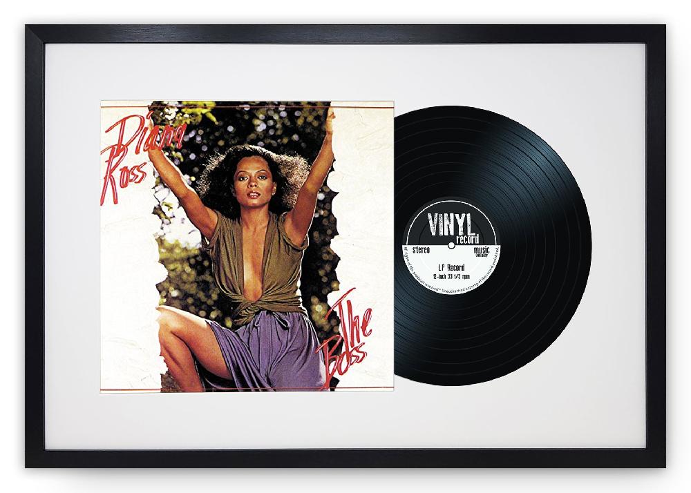 photoframesandart 12" Vinyl LP Record and Album Cover Black Frame with White Mount (25"x17")