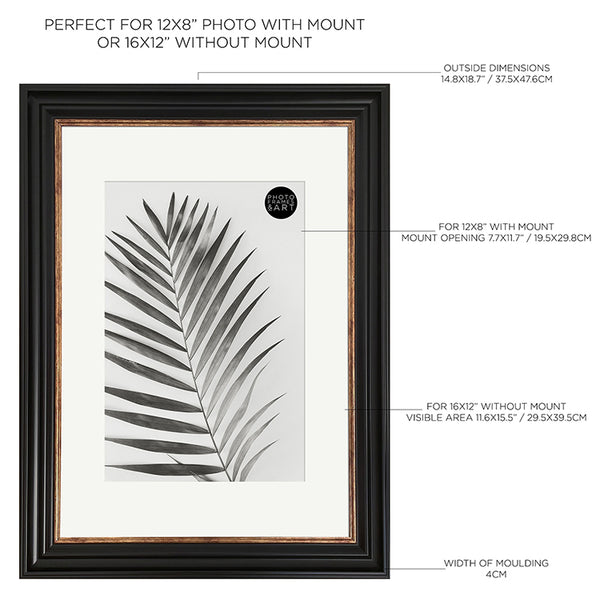 Photoframesandart 16x12 For 12x8 Picture Frame | Vintage Black