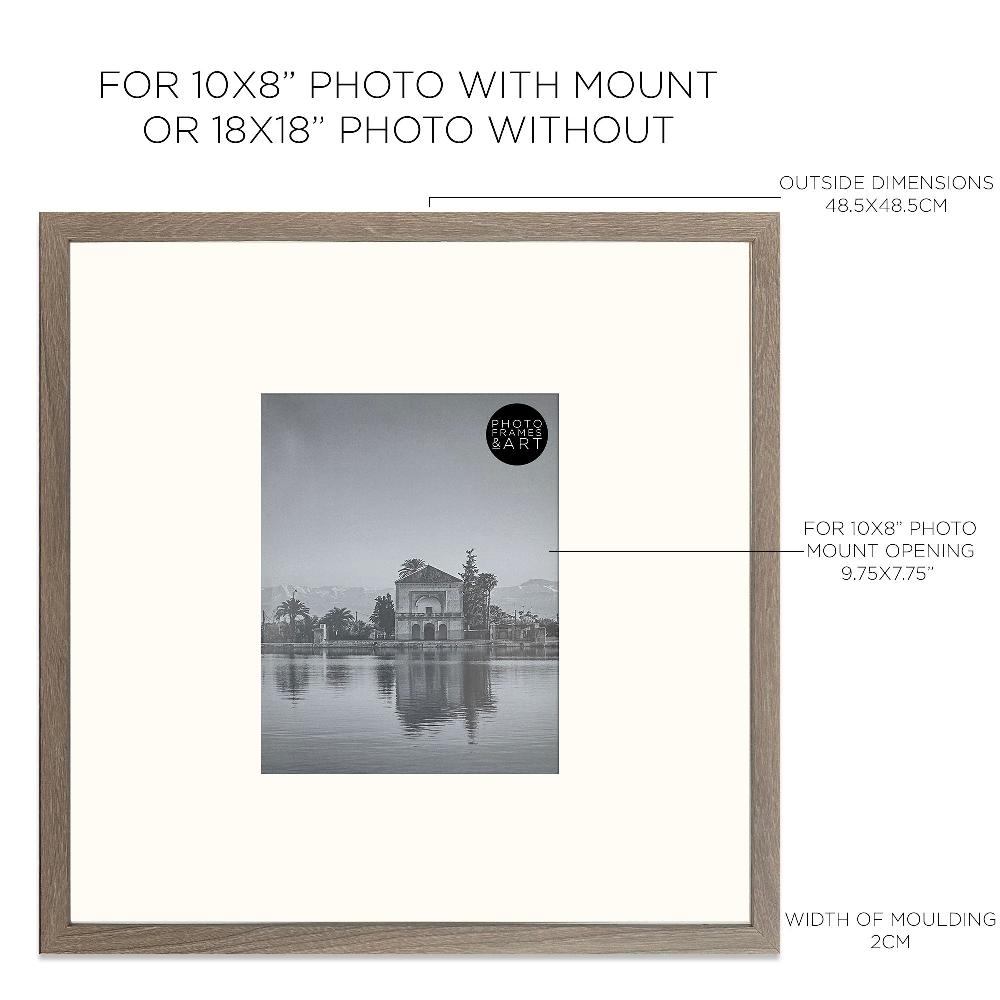 Photoframesandart 18x18" For 10x8" Wooden Washed Walnut Effect Photo Frame | Hartland Collection