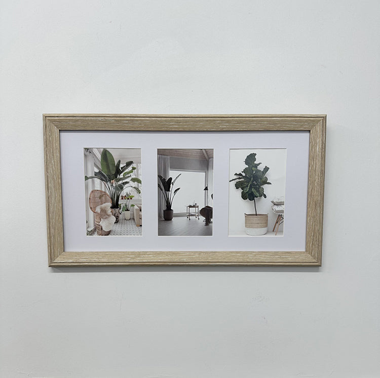 photoframesandart 24x44cms Light Wood Effect Collage Frame | 3 Apertures