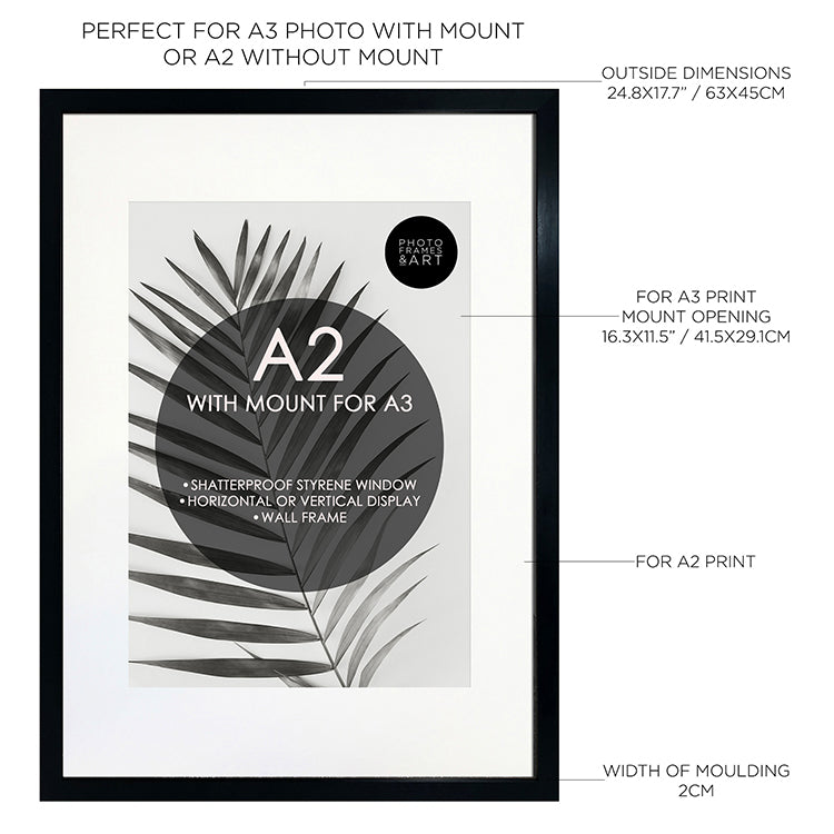 Photoframesandart A2 Poster Frame For A3 Print With Mount | Silk Black