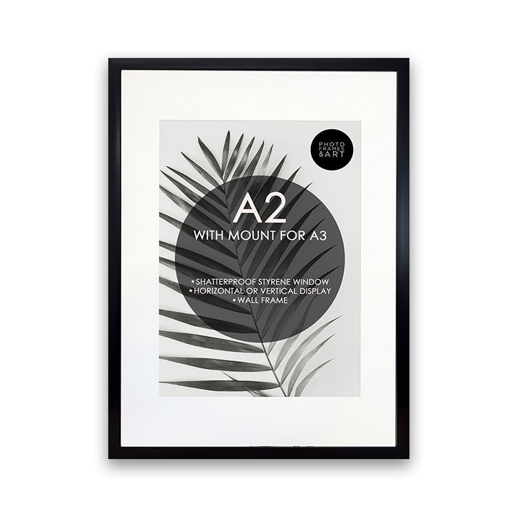 photoframesandart A2 Poster Frame for A3 Print With Mount | Silk Black