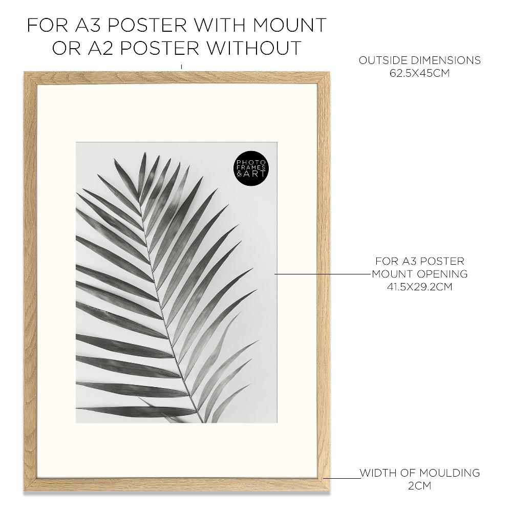 Photoframesandart A2 Wood Frame For A3 Poster With Mount | Hartland Oak Effect