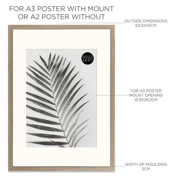 Photoframesandart A2 Wood Frame For A3 Poster With Mount | Hartland Washed Walnut Effect