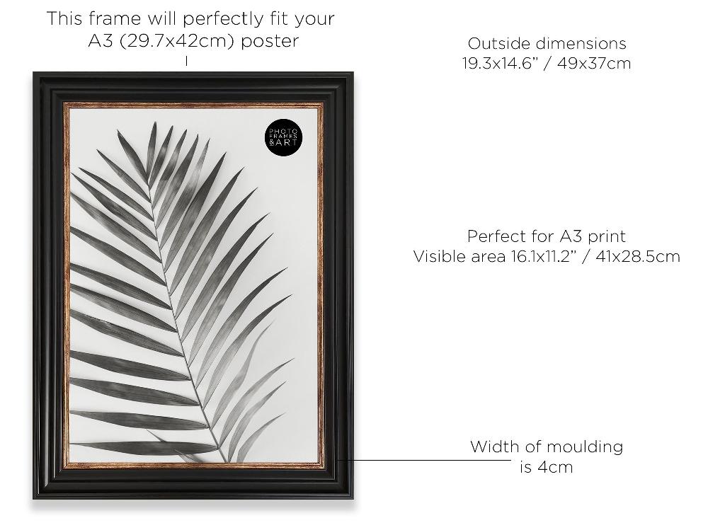 Photoframesandart A3 Poster Frame No Mount | Vintage Black