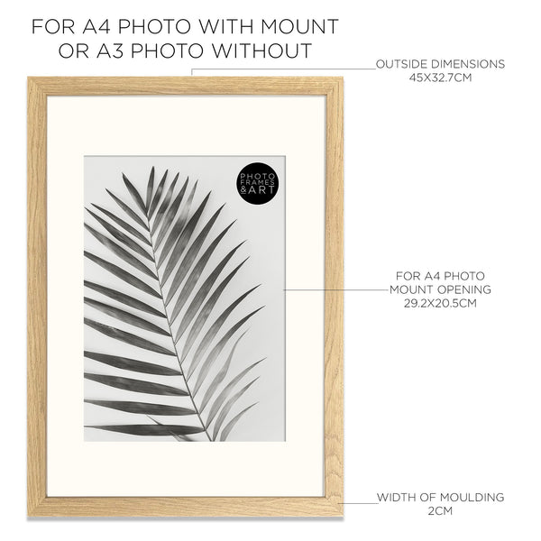 Photoframesandart A3 Wood Frame For A4 Print With Mount | Hartland Oak Effect
