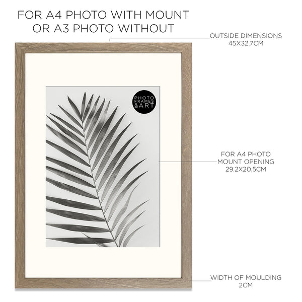 Photoframesandart A3 Wood Frame For A4 Print With Mount | Hartland Washed Walnut Effect