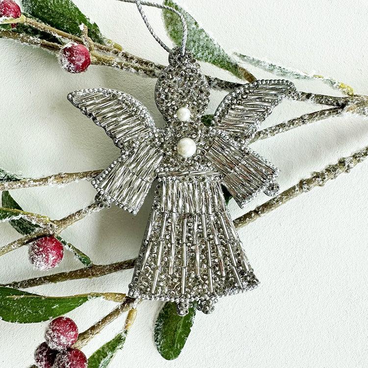 Photoframesandart Angel Beaded Christmas Decor | Silver Tree Decoration
