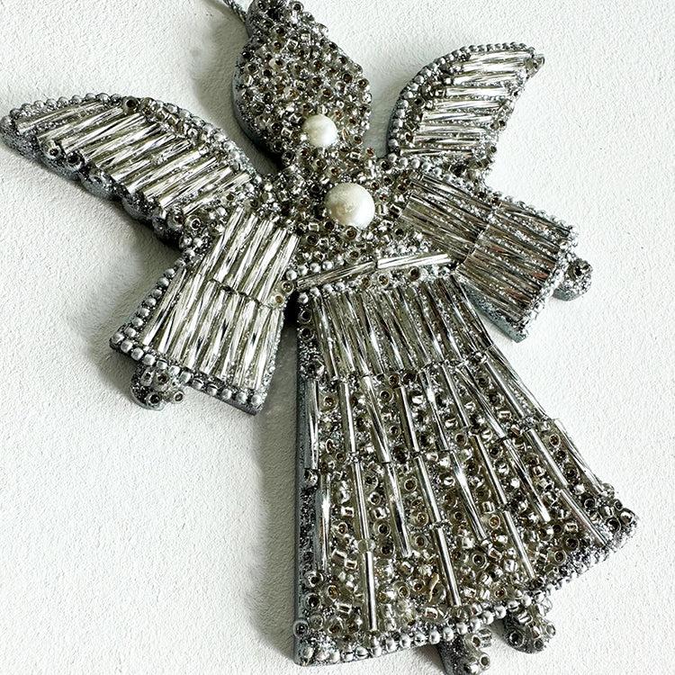 Photoframesandart Angel Beaded Christmas Decor | Silver Tree Decoration