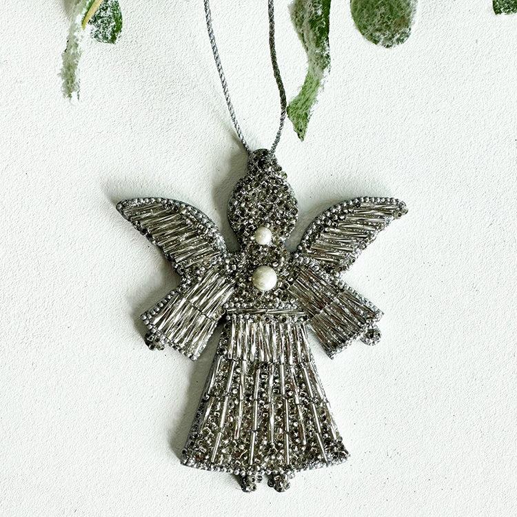 photoframesandart Angel Beaded Christmas Decor | Silver Tree Decoration