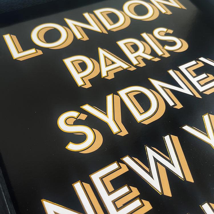 Photoframesandart Black And Gold Typography Framed Art | Cities