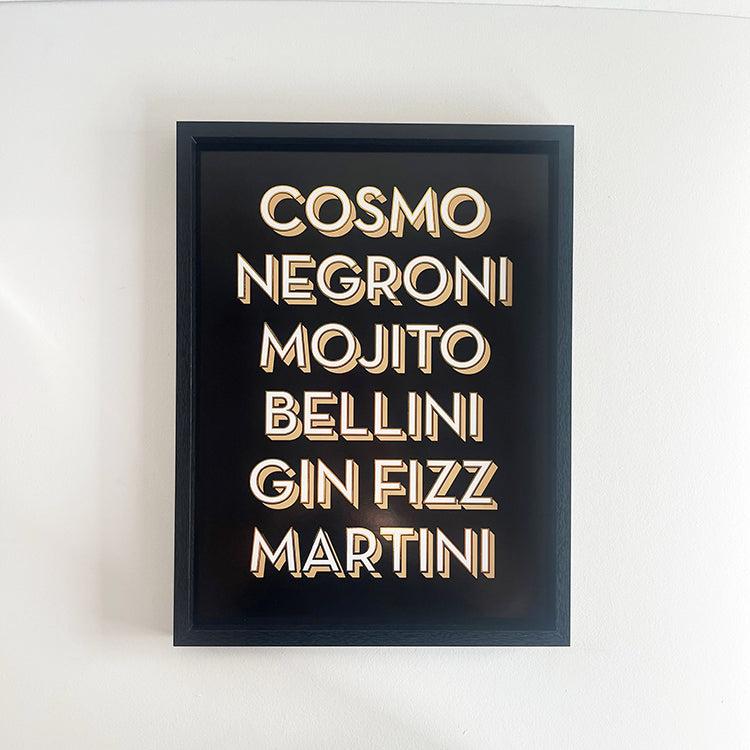 photoframesandart Black and Gold Typography Framed Art | Cocktails