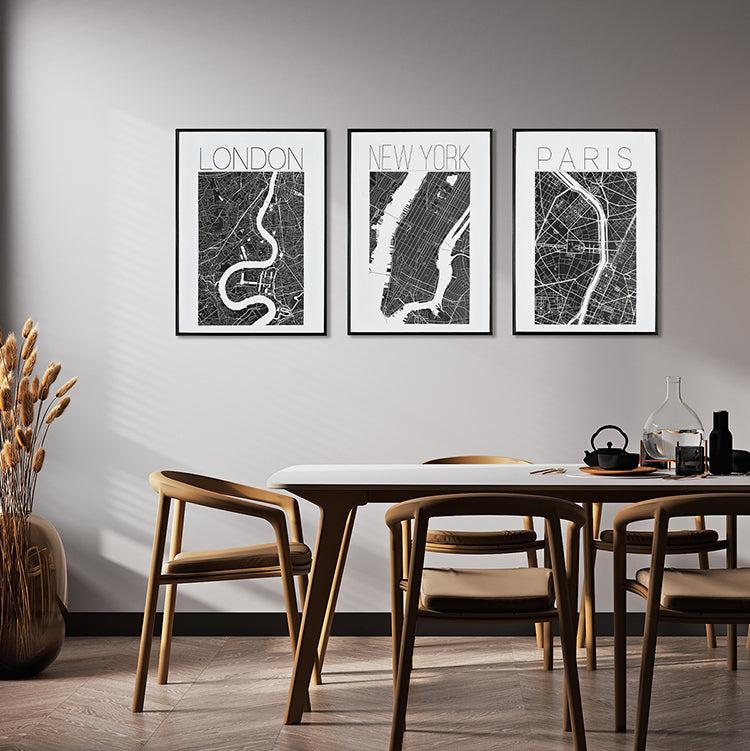 Photoframesandart Black And White Map Framed Canvas | Paris