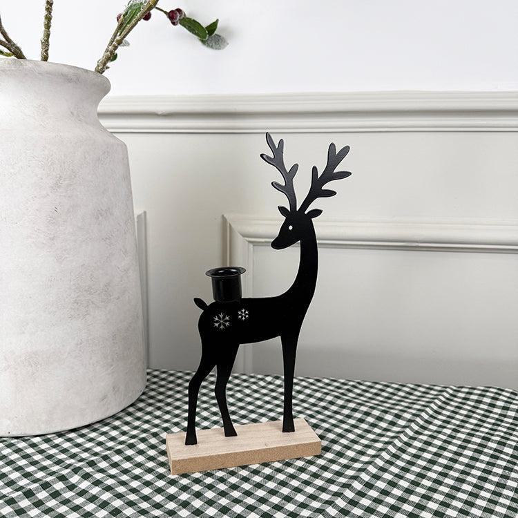 Photoframesandart Black Metal Candle Holder | Reindeer