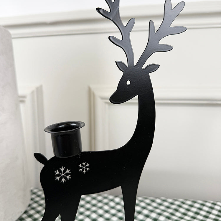 Photoframesandart Black Metal Candle Holder | Reindeer