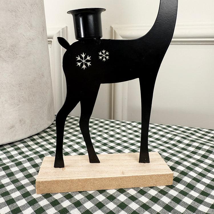 Photoframesandart Black Metal Candle Holder | Reindeer