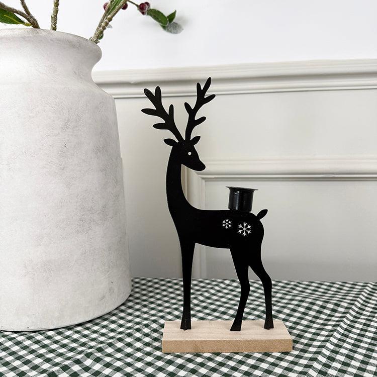 photoframesandart Black Metal Candle Holder | Reindeer