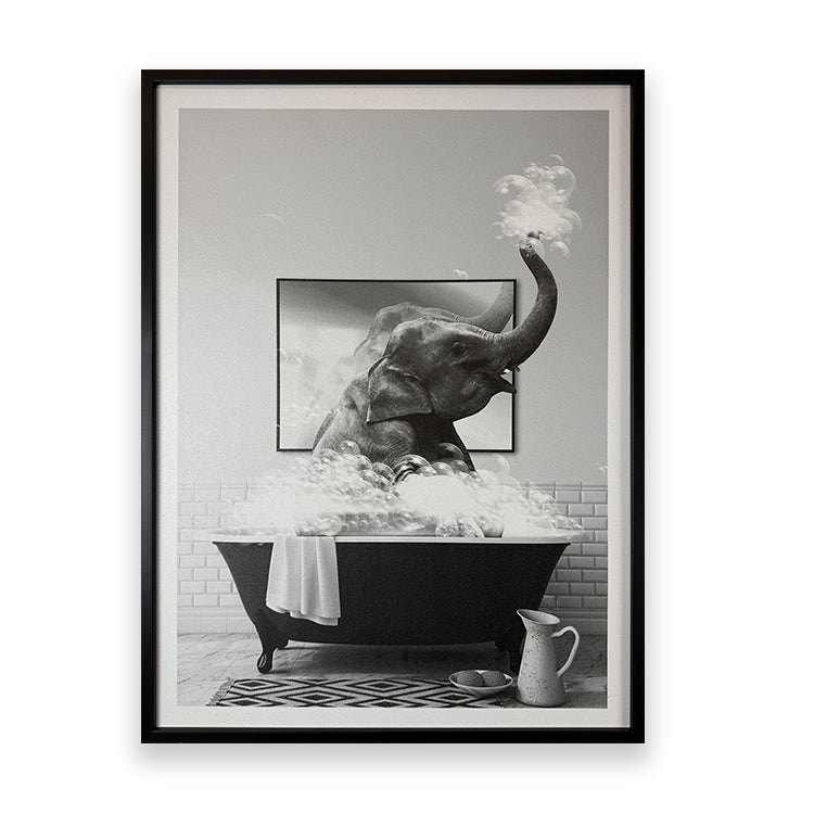 photoframesandart Black & White Funny Animal Bathroom Canvas | Elephant