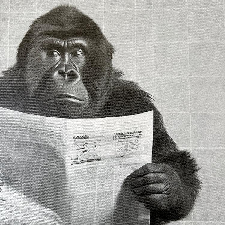 Photoframesandart Black & White Funny Animal Bathroom Canvas | Gorilla