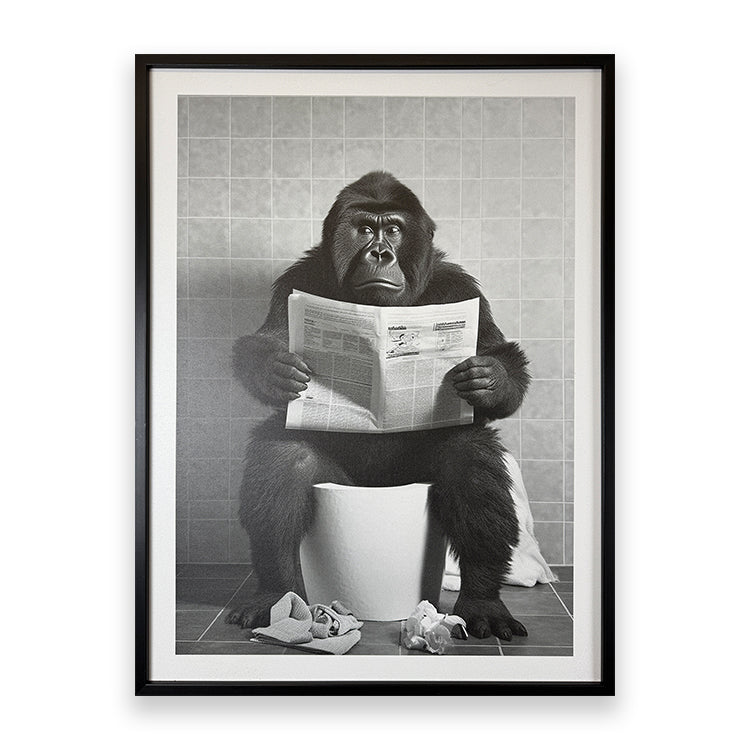 photoframesandart Black & White Funny Animal Bathroom Canvas | Gorilla