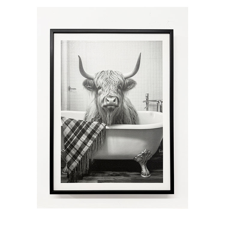 photoframesandart Black & White Funny Animal Bathroom Canvas | Highland Cow