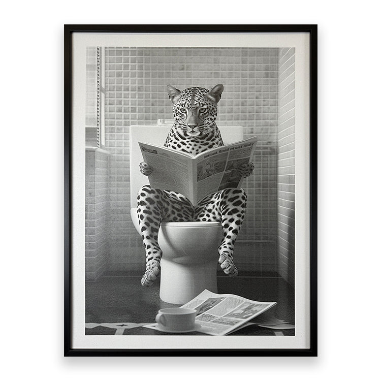 photoframesandart Black & White Funny Animal Bathroom Canvas | Leopard
