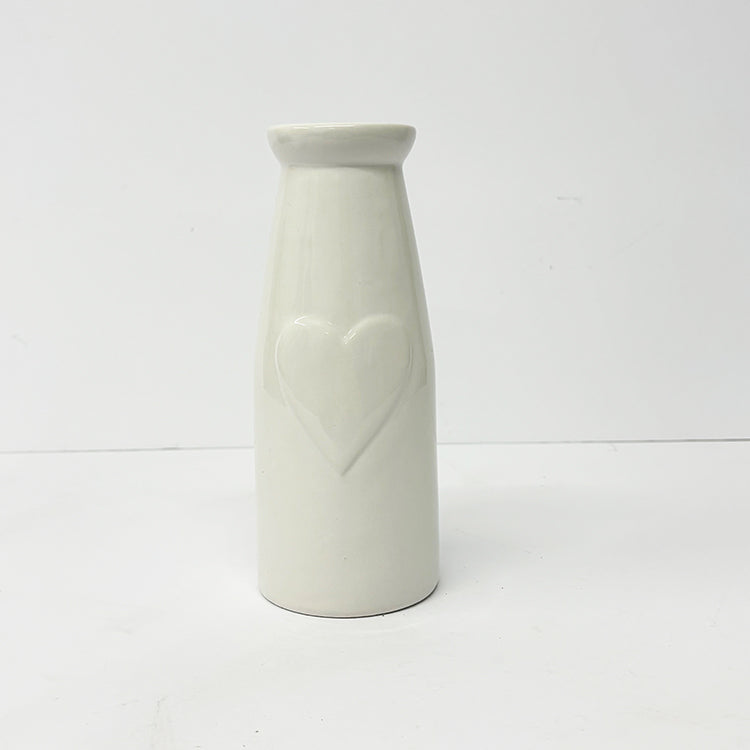 Photoframesandart Ceramic Bottle Vase With Heart | White