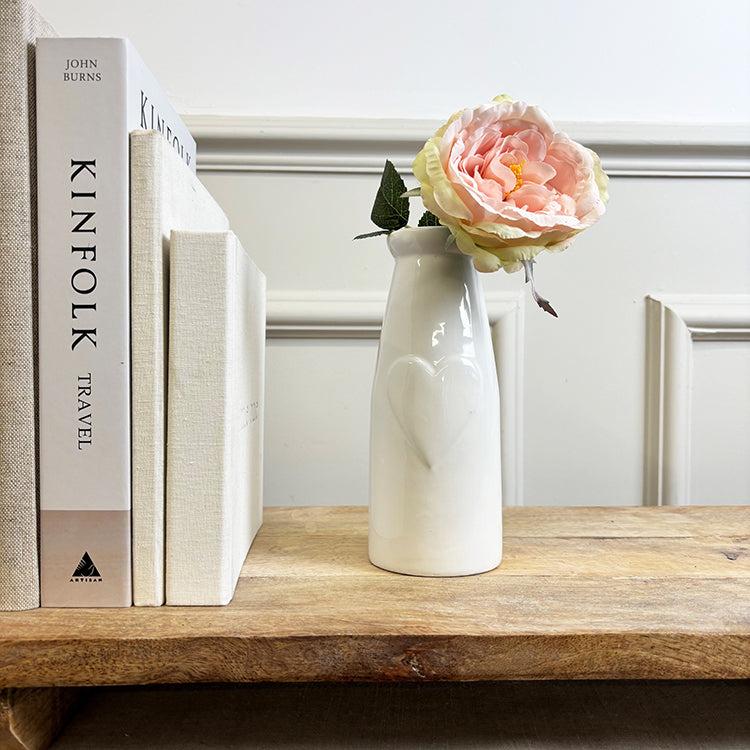 photoframesandart Ceramic Bottle Vase With Heart | White