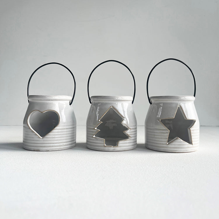 Photoframesandart Ceramic Off White Tealight Holders | Star Tree Or Heart
