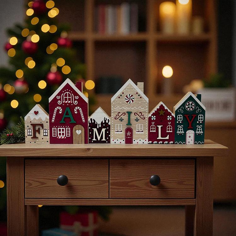 Photoframesandart Christmas Family Sign | Wooden Gingerbread Houses