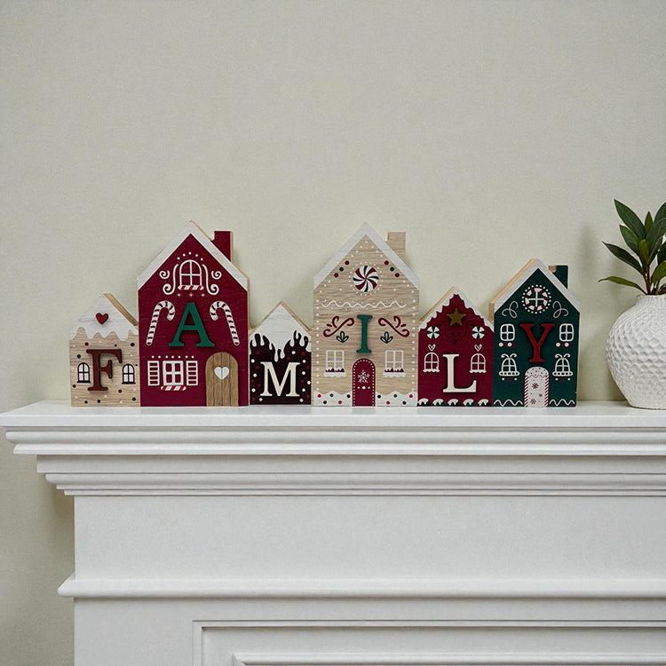 photoframesandart Christmas Family Sign | Wooden Gingerbread Houses