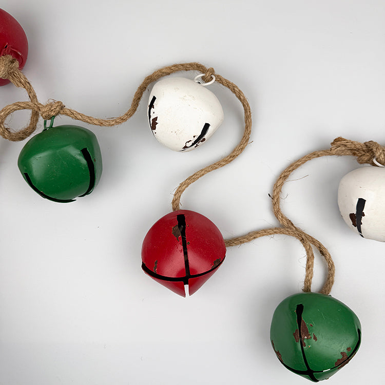 photoframesandart Christmas Metal Bell Garland | Green Red and White